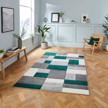 Matrix MT61 Modern Geometric Blocks Carved Soft Textured Easy-Care Durable Polypropylene Short Pile Grey/Green/Cream Rug-Think Rugs-Rug Love - The Most Loved Rug Store